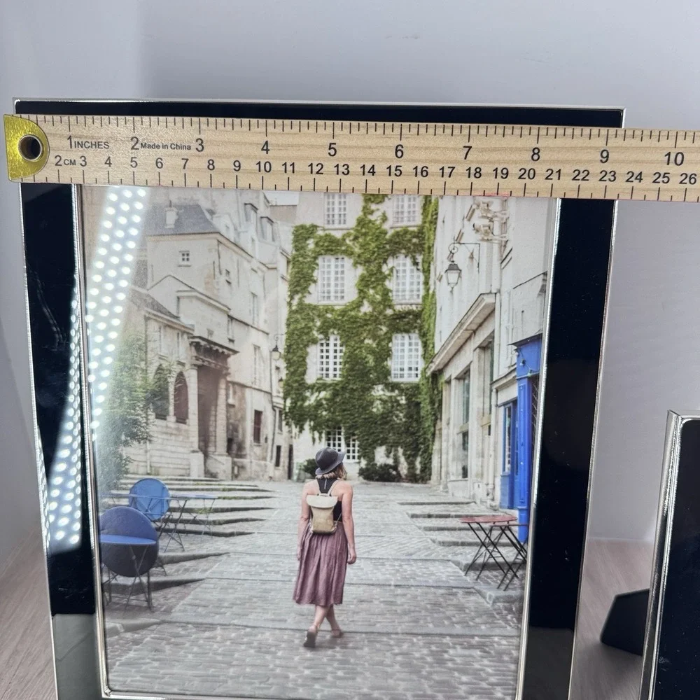 Black Picture‎ Frame Set 2 Modern Tabletop 11.5x9.5 7.5x5.5 Glass Decor